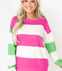 Rose Red Colorblock Striped Drop Shoulder Long Sleeve Top Dear-Lover Dropshipping