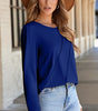 Navy Blue Asymmetric Seam Detail Solid Color Long Sleeve Top Dear-Lover Dropshipping