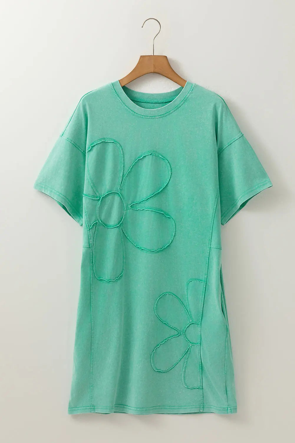 Mint Green Mineral Wash Flower Patchwork Mini T Shirt Dress Markonline