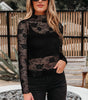 Black Sheer Floral Lace Mesh Mock Neck Long Sleeve Top Dear-Lover Dropshipping