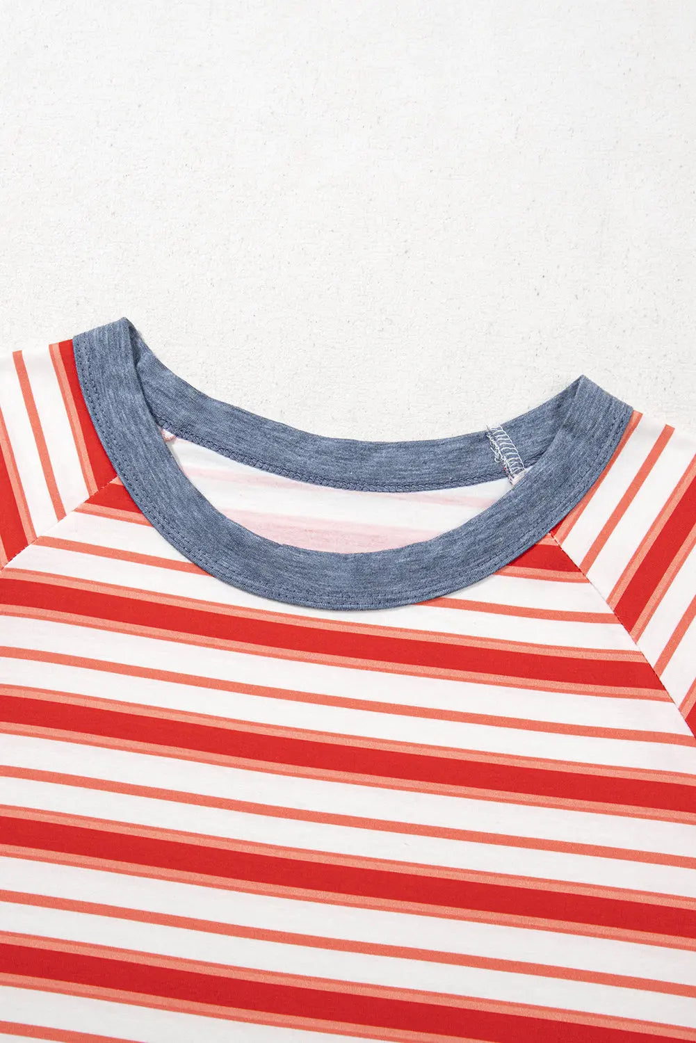 Tomato Red Stripe Print Contrast Collar Raglan Sleeve T Shirt Markonline