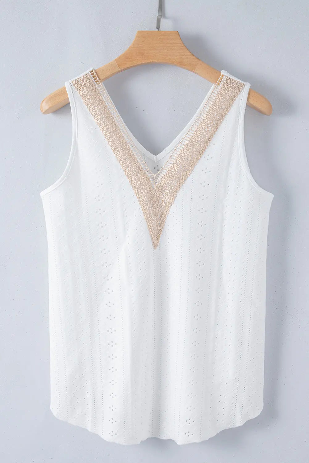 White Lace Crochet Splicing V Neck Loose Fit Tank Top Markonline