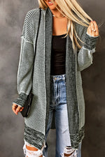 Gray Plaid Knitted Long Open Front Cardigan Dear-Lover Dropshipping