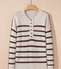 Brown Stripe Ribbed Henley Drop Shoulder Slouchy Sweater Dear-Lover Dropshipping