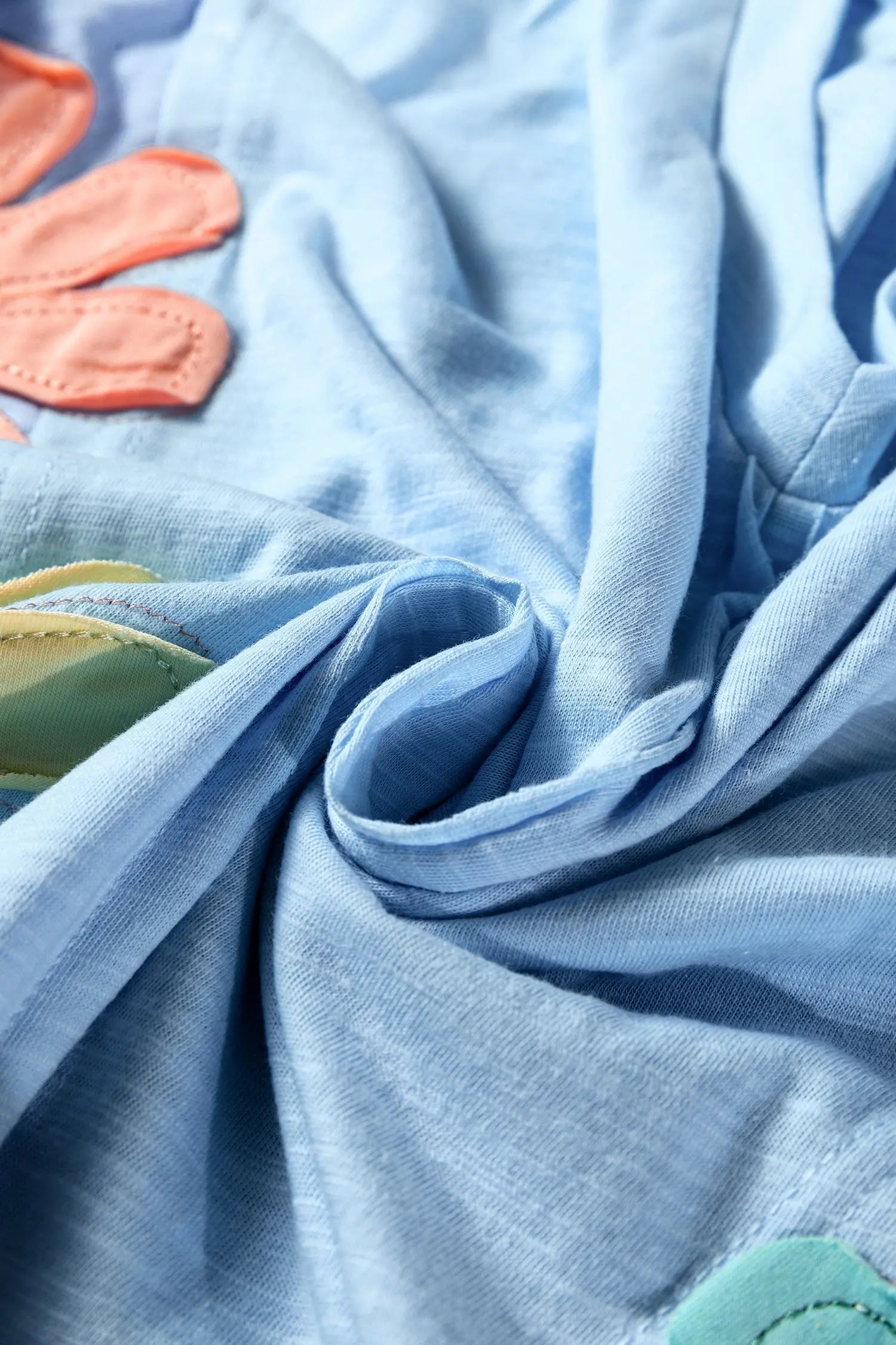 Light Blue Flower Patched Exposed Seam Bracelet Sleeve Oversized T Shirt Dear-Lover Dropshipping