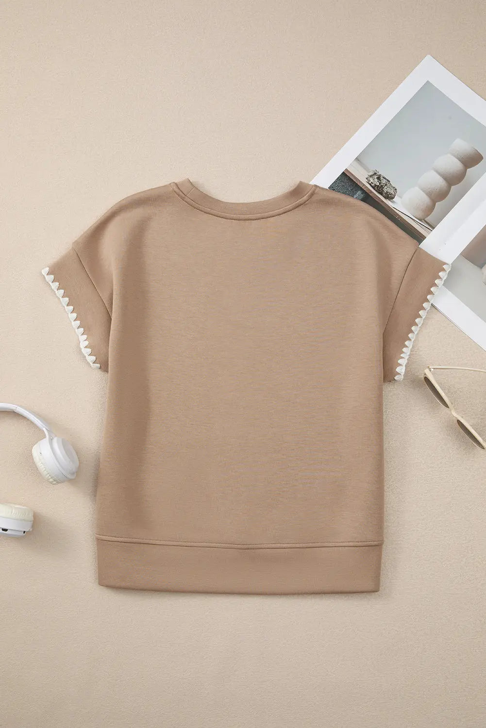 Straw Yellow Ric Rac Color Contrast Ribbed Edge Crewneck T Shirt Markonline