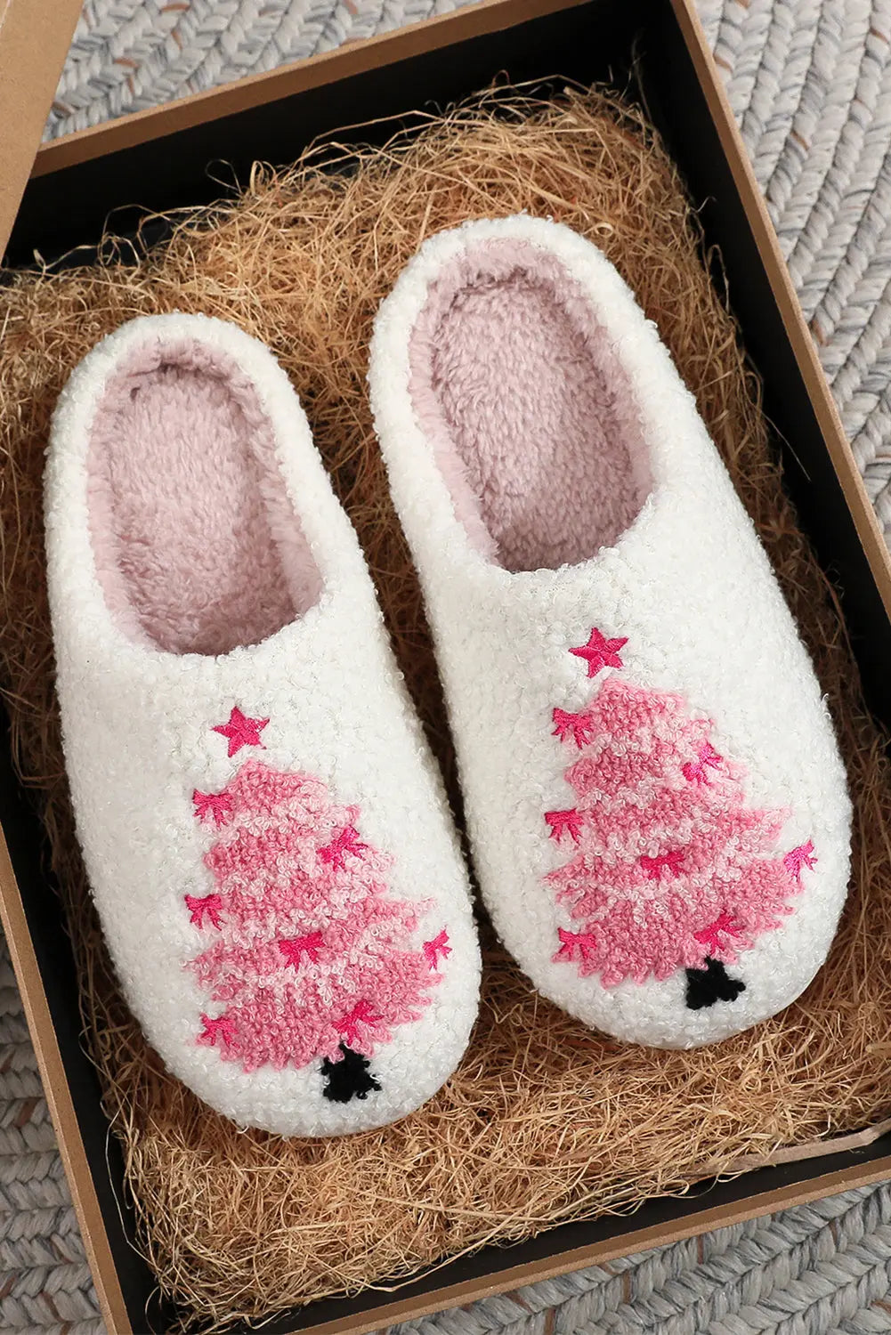 White Plush Christmas Tree Color Contrasted Liner House Slippers Markonline