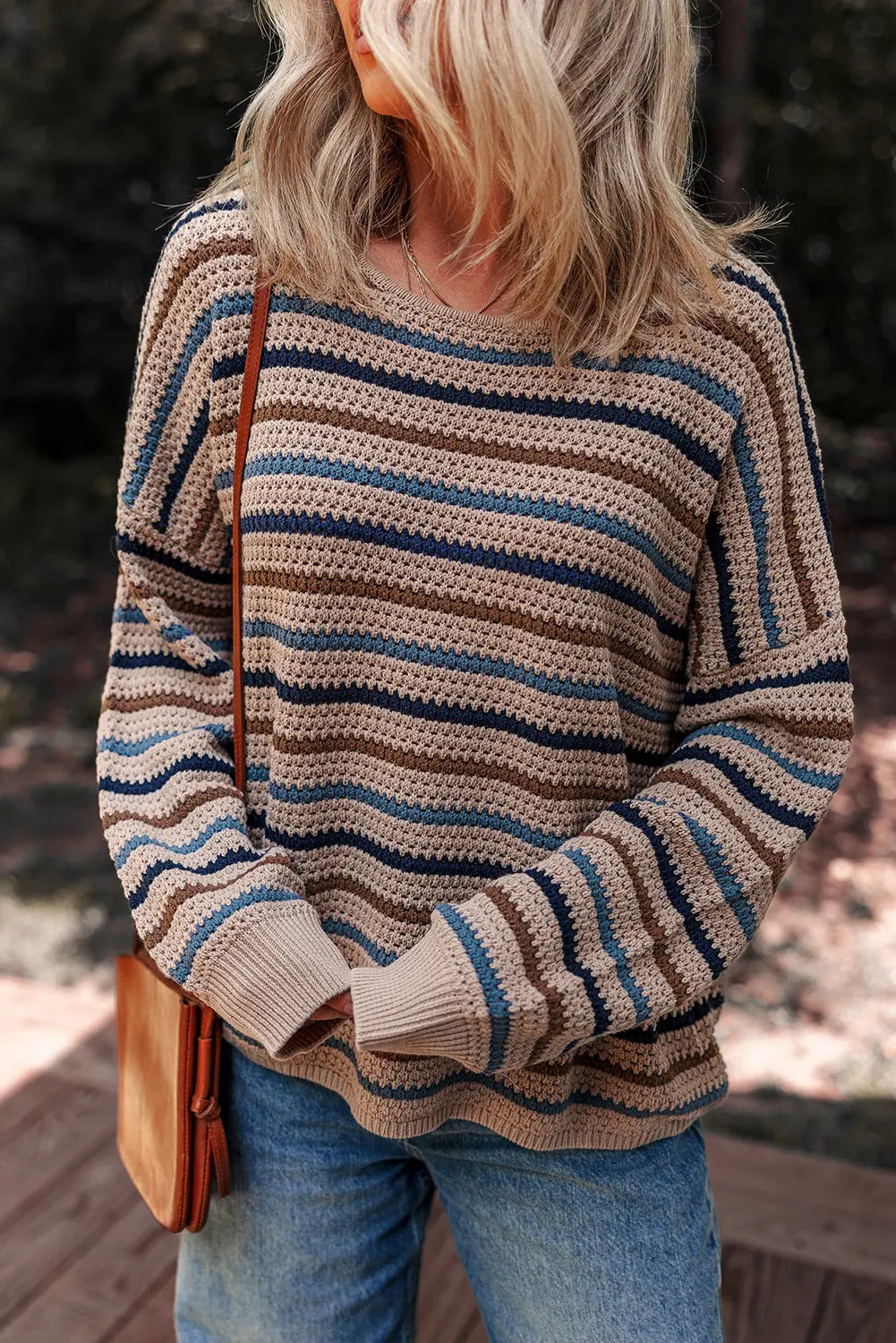 Multicolour Striped Knitted Drop Shoulder Round Neck Sweater Dear-Lover Dropshipping
