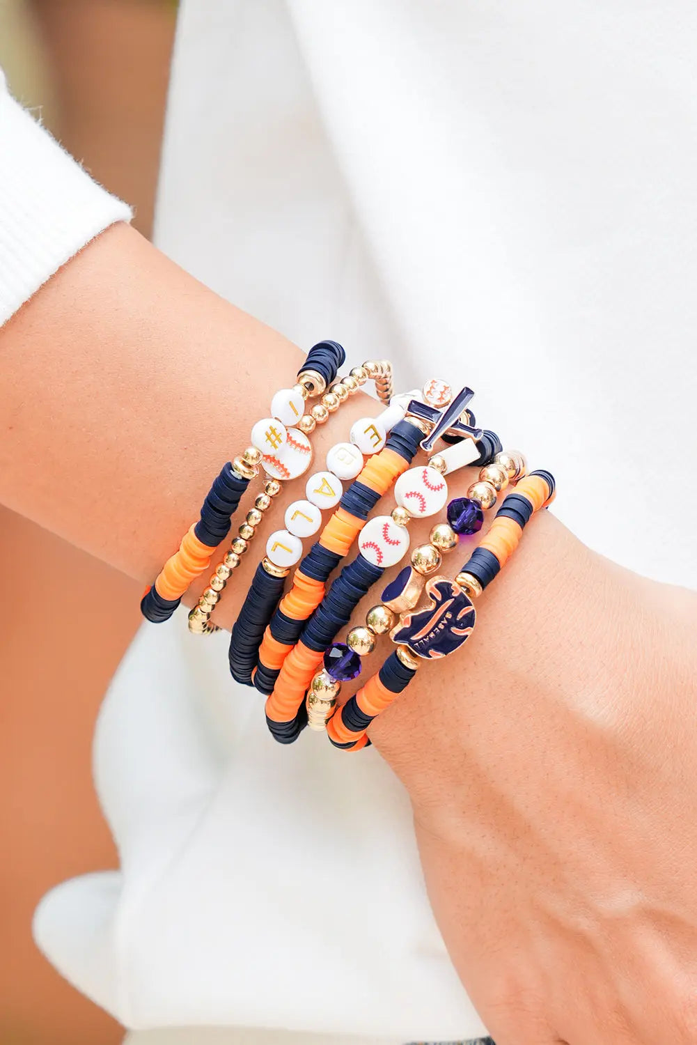 Russet Orange 7pcs Game Day Football Stackable Bracelet Set Dear-Lover Dropshipping