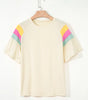 White Color Block Stitched Sleeve Loose T Shirt Markonline