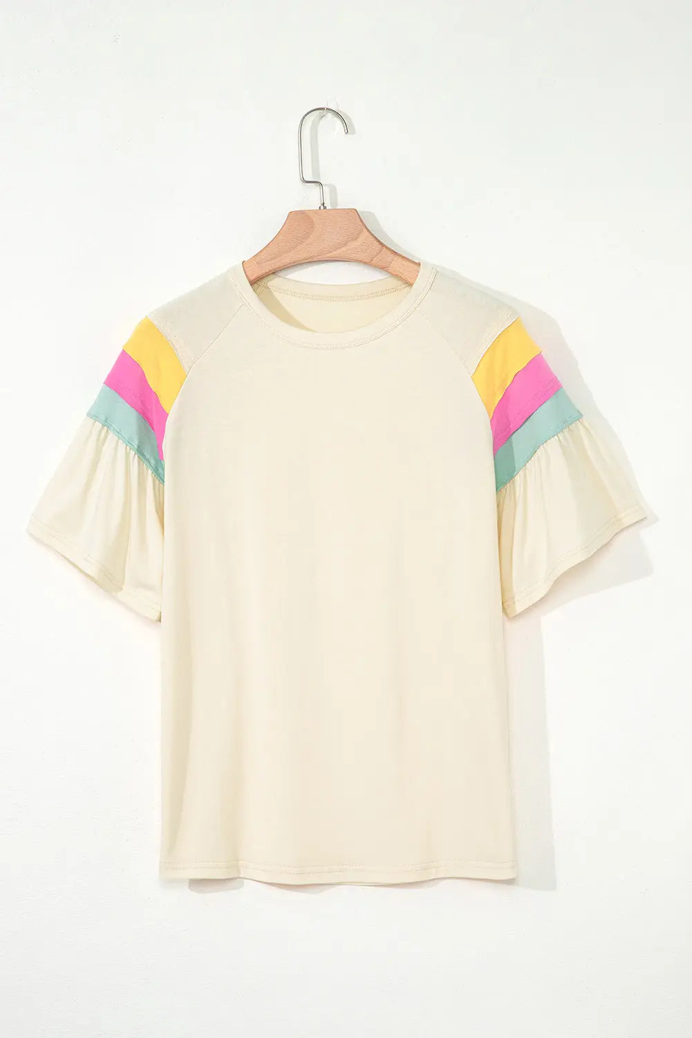 White Color Block Stitched Sleeve Loose T Shirt Markonline