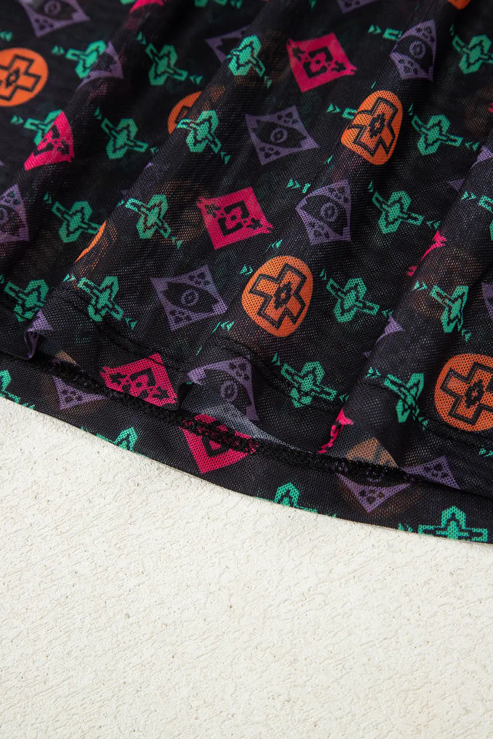 Black Western Aztec Printed Long Sleeve Mesh Top Dear-Lover Dropshipping