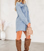 Beau Blue Chest Pocket Raw Hem Denim Loose Shirt Dress Markonline