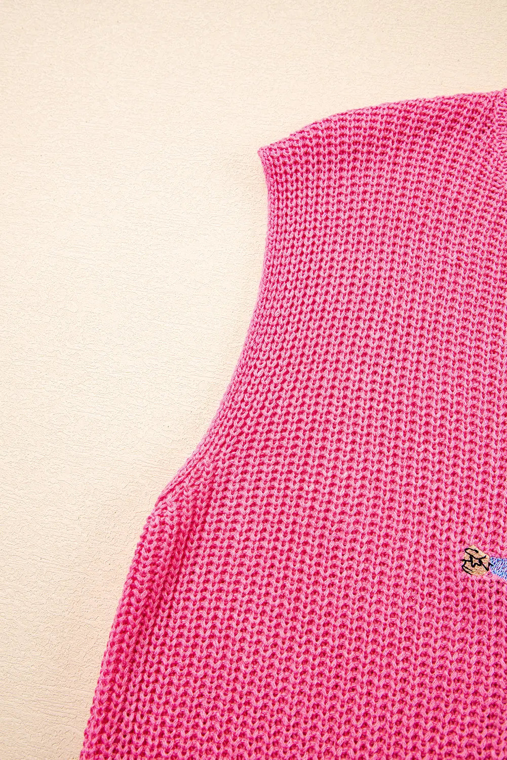 Bright Pink Western Cowboy Embroidery Round Neck Sleeveless Sweater Dear-Lover Dropshipping