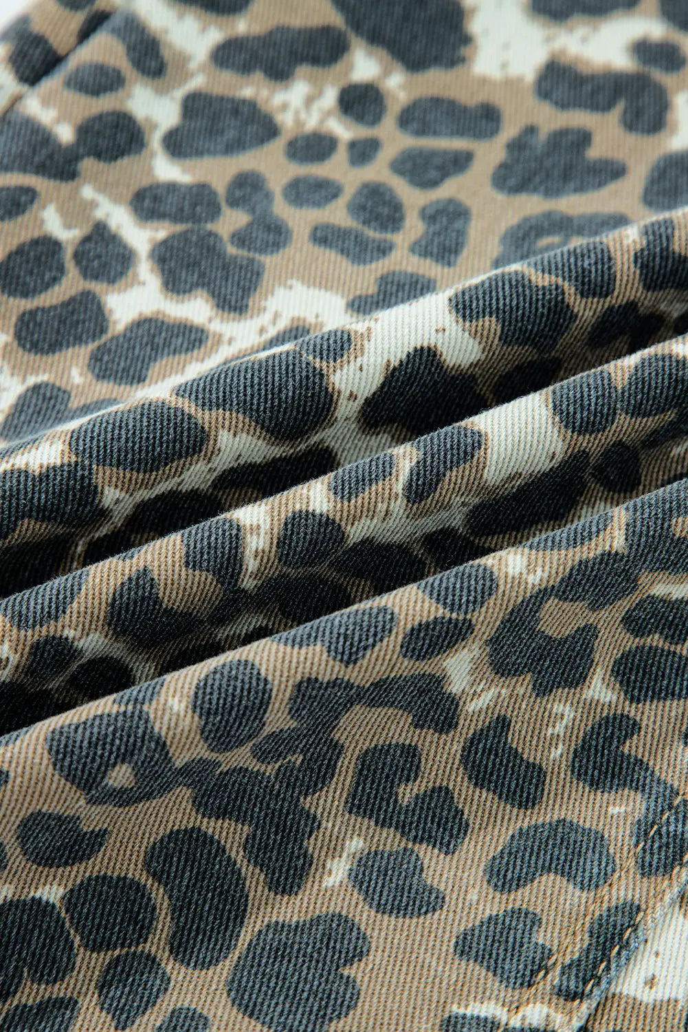 Gray Leopard Print Pocketed Loose Fit Denim Overall Dress Markonline