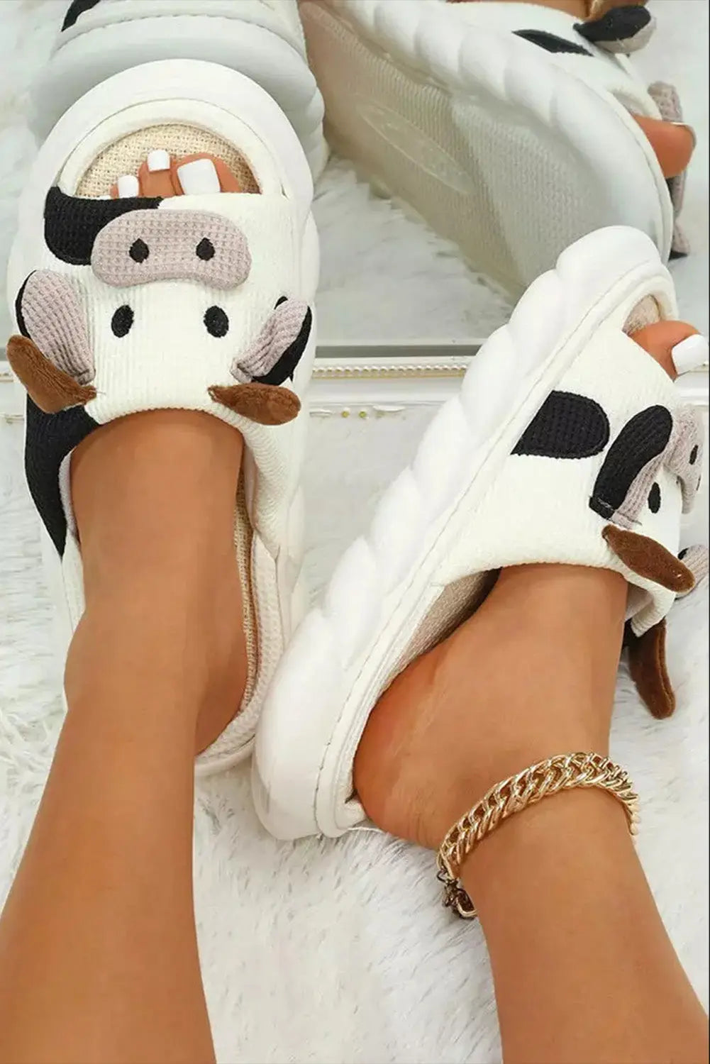 White Cute Cow Pattern Open Toe Slippers Dear-Lover Dropshipping