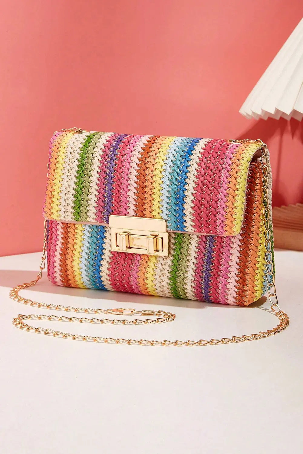 Multicolour Bohemian Woven Gold Chain Shoulder Bag Markonline