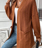 Chestnut Textured Knit Side Pockets Open Front Cardigan Dear-Lover Dropshipping