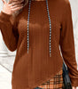 Chestnut Plaid Patchwork Ribbed Knit Drawstring Hooded Top Markonline