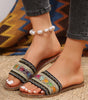 Chestnut Bohemian Pattern Crochet Faux Leather Beach Slippers Dear-Lover Dropshipping