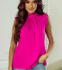 Bright Pink Pleated Mock Neck Frilled Trim Sleeveless Top Markonline