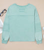 Mist Blue Mineral Wash Exposed Seam Buttoned V Neck Pullover Top Markonline