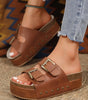 Chestnut Dual Buckle Studded Platform Sandal Slippers Dear-Lover Dropshipping