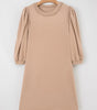 Light French Beige Braided Trim Puff Sleeve Dress Markonline