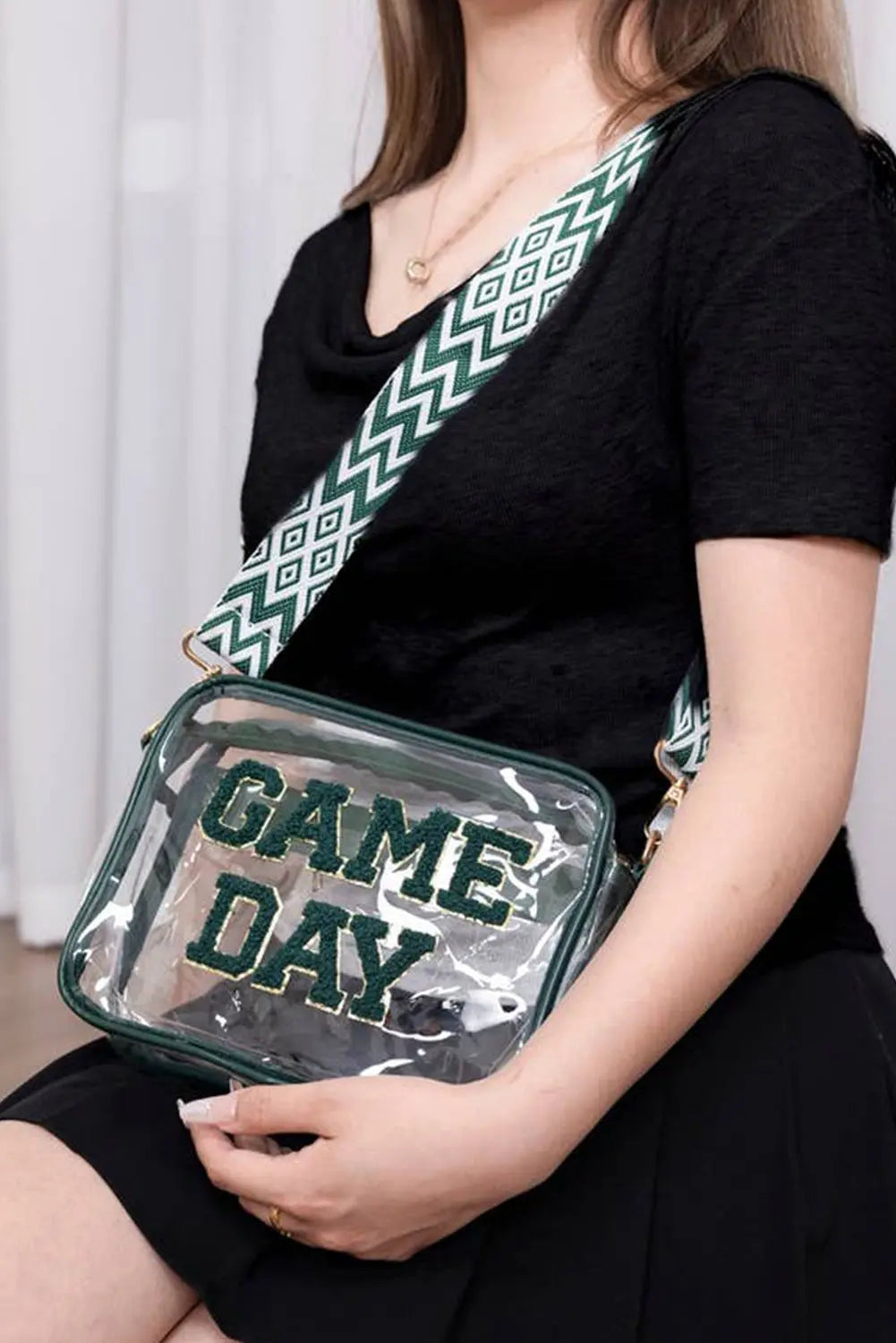Blackish Green GAME DAY Chenille Embroidered Clear PVC Shoulder Bag Dear-Lover Dropshipping