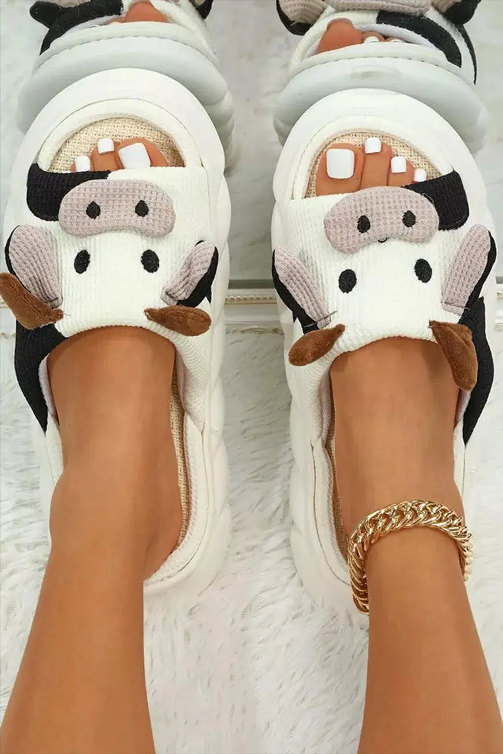 White Cute Cow Pattern Open Toe Slippers Dear-Lover Dropshipping