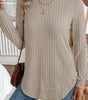 Jet Stream Ribbed Texture Round Neck Long Sleeve Rounded Hem Knit Top Markonline