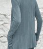 Stone Blue Ribbed Open Front Knitted Top with Pockets Dear-Lover Dropshipping