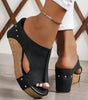 Black Hollow Out Studded PU Leather Wedge Slippers Markonline