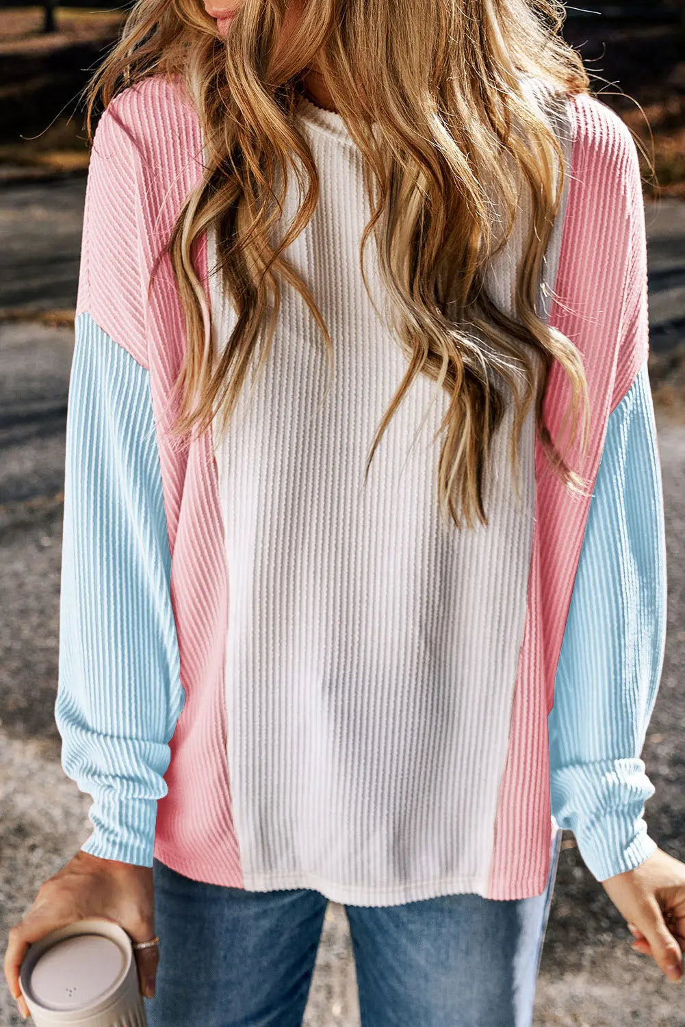 Beau Blue Color Block Corded Long Sleeve Top Dear-Lover Dropshipping