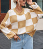 Khaki Checkered Bishop Sleeve Sweater Dear-Lover Dropshipping