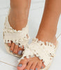 Beige Tassel Woven Crossed Straps Flat Slippers Dear-Lover Dropshipping