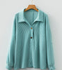 Light Blue Oversized Twist Ribbed Collared Henley Top with Roll up Sleeve Markonline
