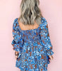Blue Smocked Bodice High Waist Ruffled Sleeve Floral Dress Markonline