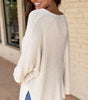 White Waffle Knit Side Slits Loose Fit V Neck Top Dear-Lover Dropshipping