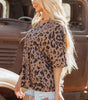 Brown Leopard Print V Neck Half Sleeve Oversized Tee Markonline