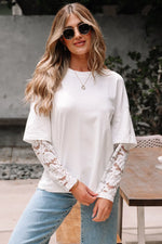 White Lace Long Sleeve Insert Drop Shoulder Tee Markonline