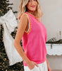 Bright Pink Contrast Trim Pearl Detail Sweater Tank Top Dear-Lover Dropshipping