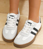 White Striped Lace-up Flat Sneakers Markonline