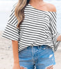 Black Stripe Half Sleeve Scoop Neck Loose Top Markonline