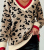 Khaki Leopard Pattern V-Neck Contrast Rib Knitted Sweater Dear-Lover Dropshipping