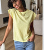 Yellow Cream Lace Patchwork Cap Sleeve Round Neck T Shirt Markonline