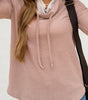 Pale Chestnut Horizontal Twist Ribbed Drawstring Cowl Neck Knit Top Markonline