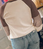Brown Floral Print Patchwork Color Block Long Sleeve Top Markonline