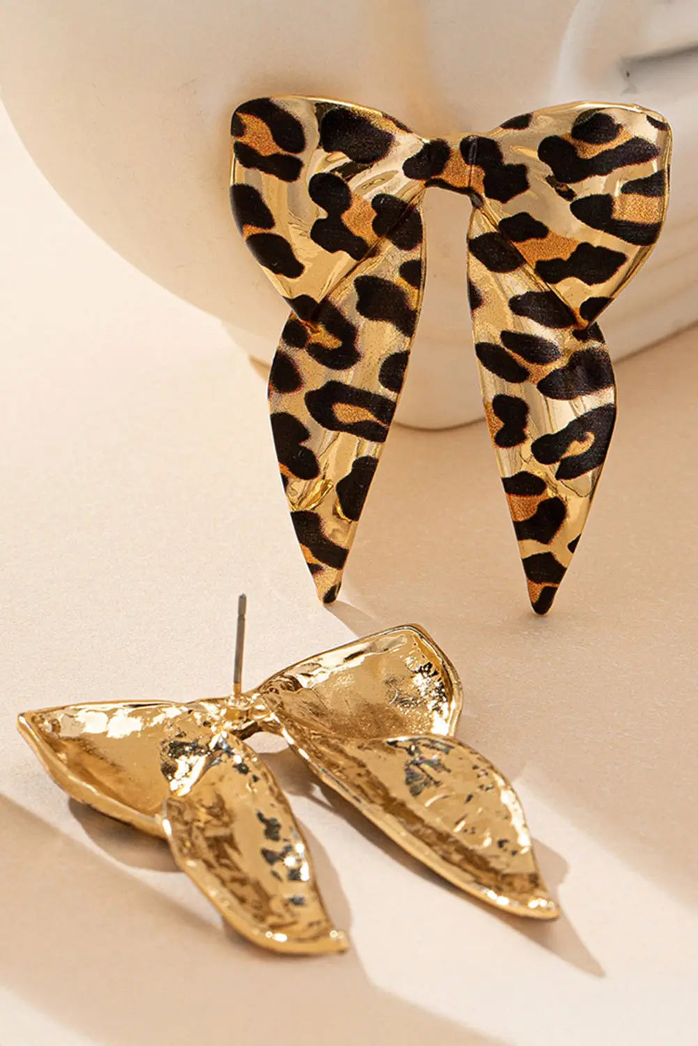 Gold Leopard Print Bow Knot Shape Plated Alloy Earrings Dear-Lover Dropshipping