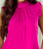 Bright Pink Pleated Mock Neck Frilled Trim Sleeveless Top Markonline